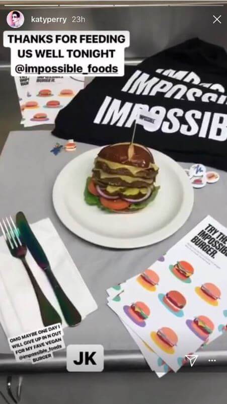 Katy Perry Confesses Her Love For Vegan Impossible Burger 