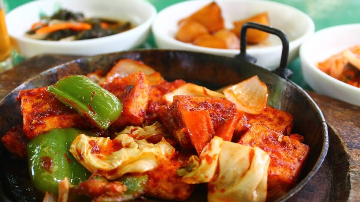 Spicy Tofu and Meaty Mushroom Vegan Korean BBQ Stir-Fry
