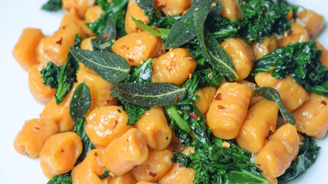 Soft Vegan Gnocchi With Sweet Potato and Wilted Kale