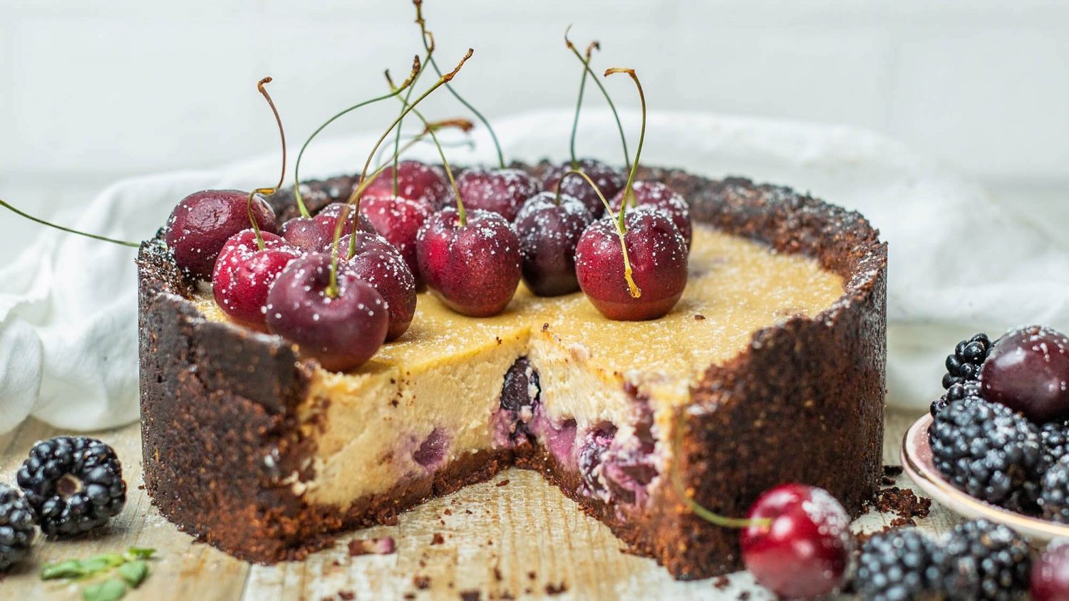 Vegan Black Forest Cheesecake With Oatmeal Crust