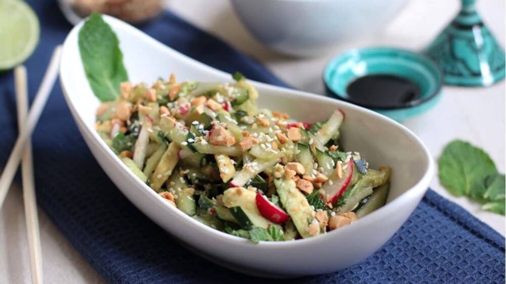 Nutty Vegan Asian-Style Avocado and Cucumber Salad