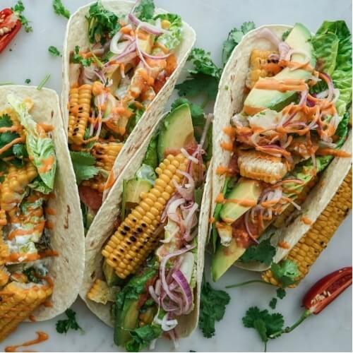 Vegan Sweet Corn and Avocado Tacos With Sriracha Mayo Sauce