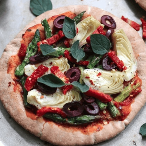 Mini Vegan Pita Pizzas With Artichoke and Asparagus