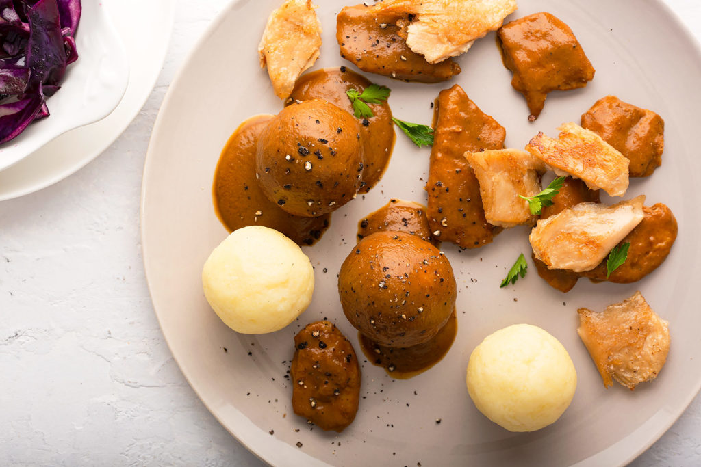 German Potato Dumplings with Mushroom Gravy