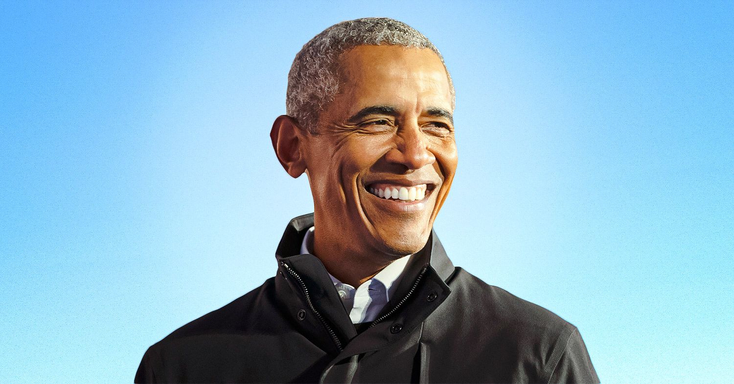 Barack Obama against a blue background