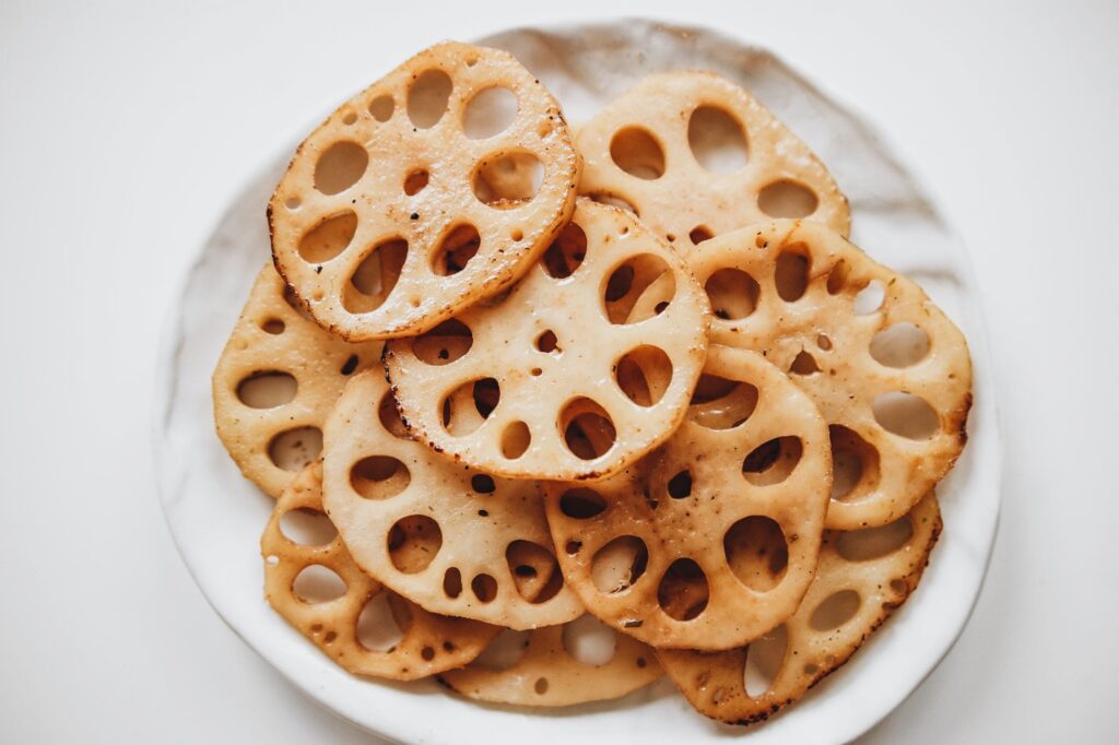 The photo shows the sautéed lotus root.