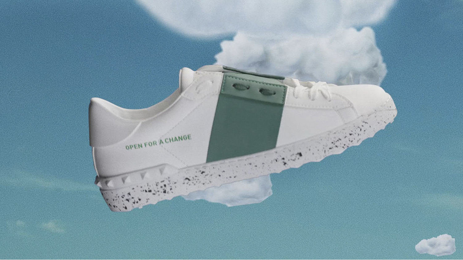 Photo shows the new sustainable, vegan, Valentino Open sneakers.
