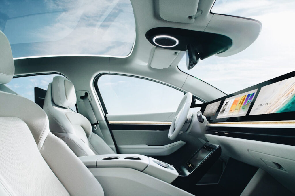 Sony Group's latest concept car, the Vision-S 02 SUV, is fully electric. Photo shows interior.