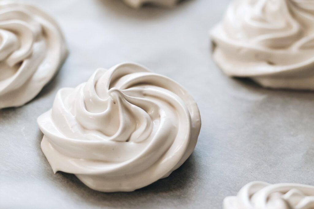 Photo shows vegan meringue made with aquafaba, just one of the many recipes possible with chickpeas.