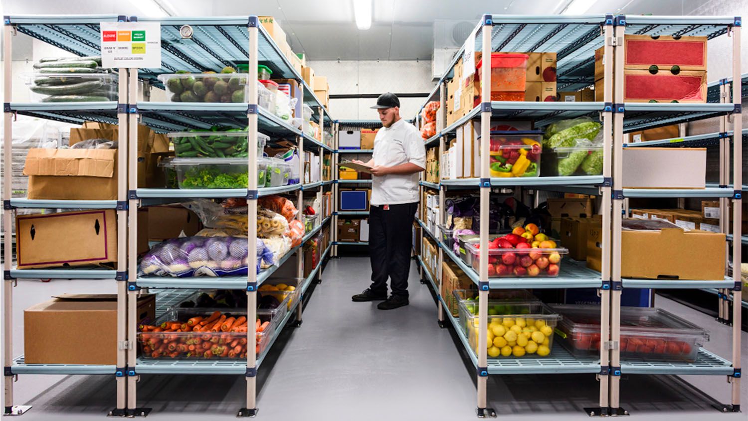 Photo shows a Google employee in the company's food storage room